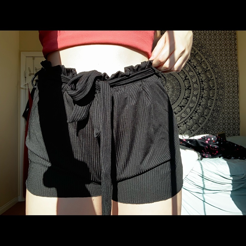 Black stretchy paper bag shorts